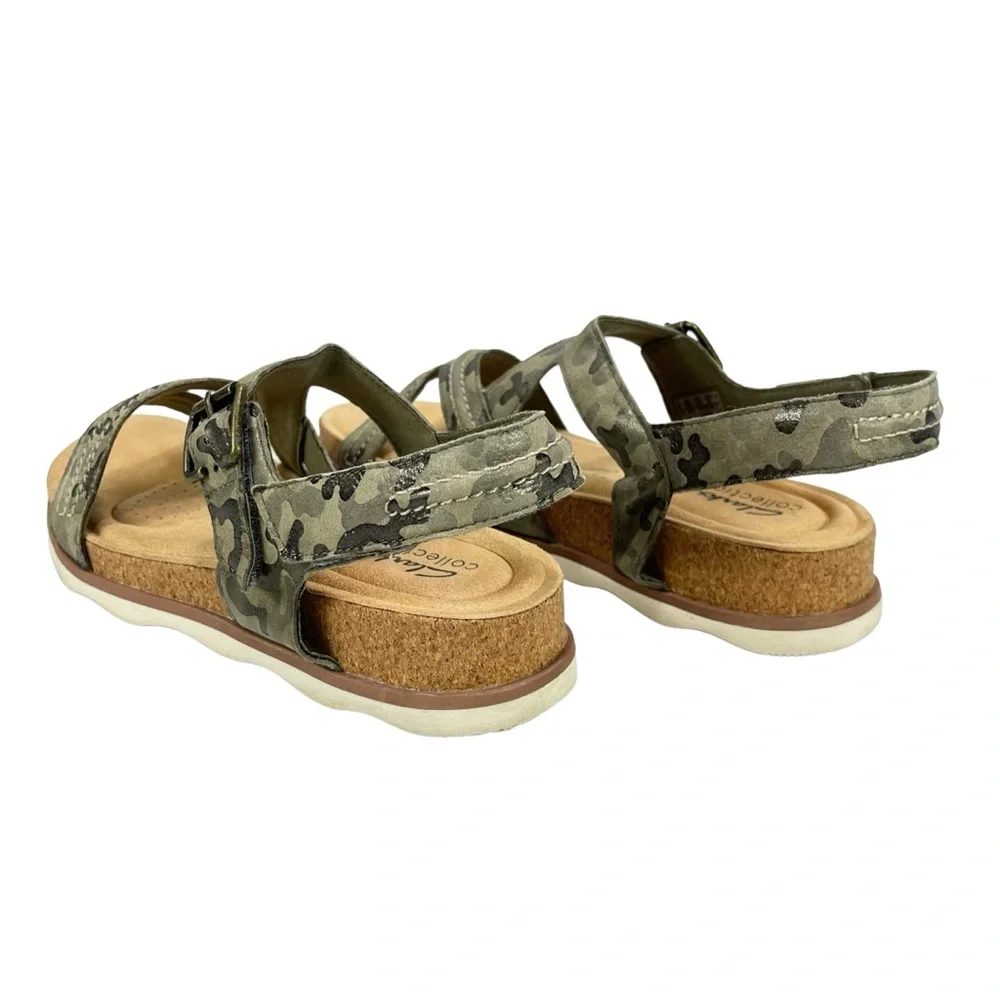 Clarks Women 7.5M Brynn Step Olive Camo‎ Leather Ultimate Comfort Sandals Shoes - Picture 7 of 12